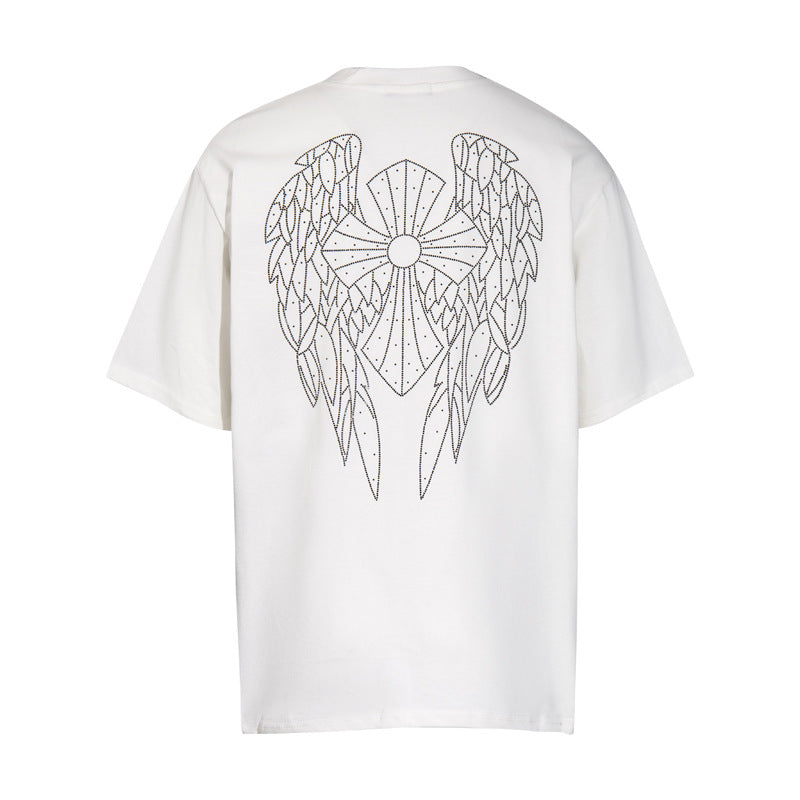 CHH Heart T Shirts T-Shirt Hot Diamond Angel Wings Cross Cotton Short Sleeve