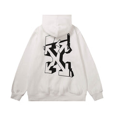Off White hoodie Curved Arrow Pattern Fleece Sleeve Hood