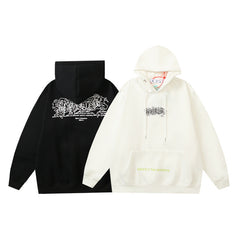 OW Chaos Letter Print Pattern Fleece Hooded Sweater