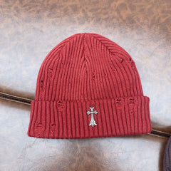 CHH  Heart Beanie Knitted Hat Women's Thick Wool Hat Cross Cold Hat