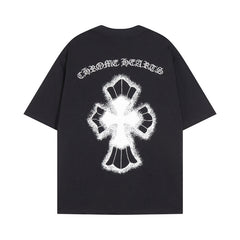 CHH Heart T Shirts Croix Cross Leather Printed Short Sleeve T-Shirt