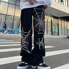 Men Jeans Winter Print Loose Wide Leg Jeans
