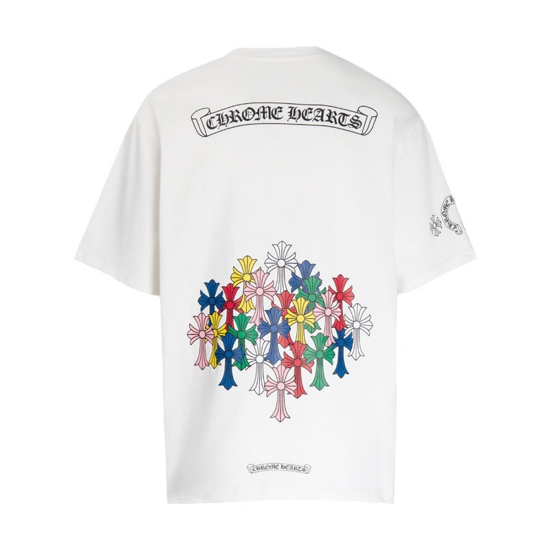 CHH Heart T Shirts Colorful Cross Flower Arm Short Sleeve