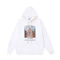 OW audio train print pattern pullover hooded sweater