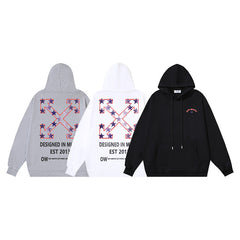 OW Star Letter Arrow Pattern Pullover Hooded Sweater