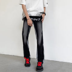 Men Jeans Water-Washing Embroidery Jeans Bootcut Trousers