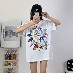 HS T Shirt Color Spiral Print Casual Loose