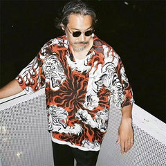 GUILTYPARTIES TIGER Shirts 23SS TIM LEHI Flame Tiger Full Print Hawaiian Short Sleeve Shirt Men
