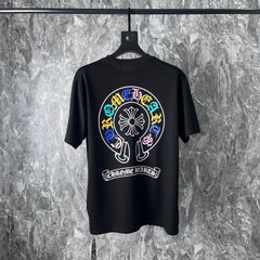 CHH Heart T Shirts Cross Horseshoe Print Embroidery T-Shirt Short Sleeve