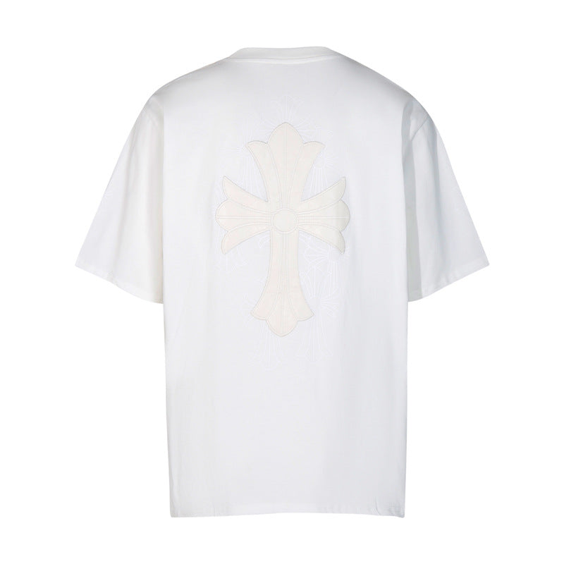 CHH Heart T Shirts Croix Cross Color Embroidery Printed Short Sleeve T-Shirt Loose
