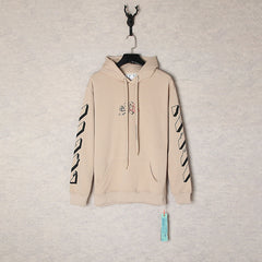 OW curved arrow pattern pullover hooded sweater