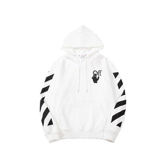 OFF handshake arrow pattern fleece hooded sweatshirt