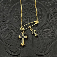 Chrome Hearts Necklace Gold Pin Double Cross Men's and Women's Necklaces
