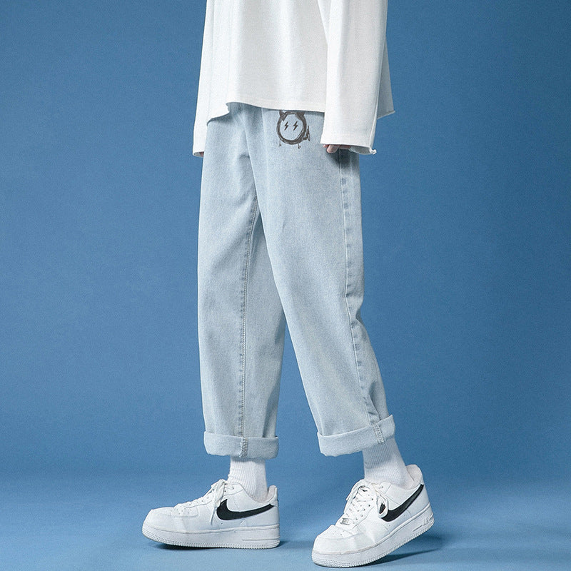 Men Jeans Summer Baggy Straight Trousers Retro Pants