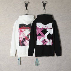 Off White hoodie acrylic hand painted graffiti arrow pattern pullover hooded