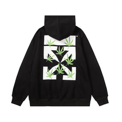 Off White hoodie plant leaf arrow pattern fleece hooded