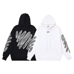 OW diagonal striped wavy line print hooded sweater