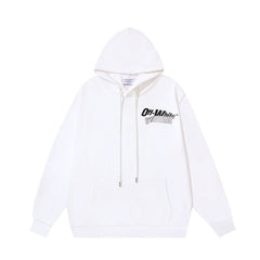 OW tape printed pattern pullover hooded sweater