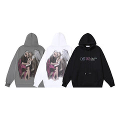 OW oil painting angel pattern pullover hooded sweater