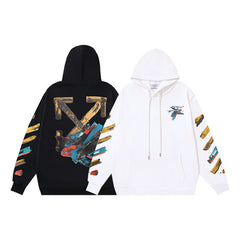 OW graffiti paint print pattern pullover hooded sweater