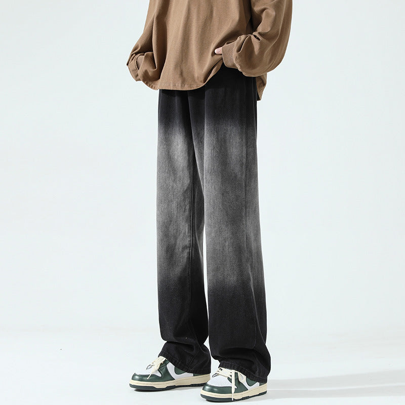 Men Jeans Loose Straight Autumn and Winter Washed Wide Leg Casual Trousers