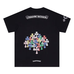CHH Heart T Shirts Colorful Cross Flower Arm Short Sleeve