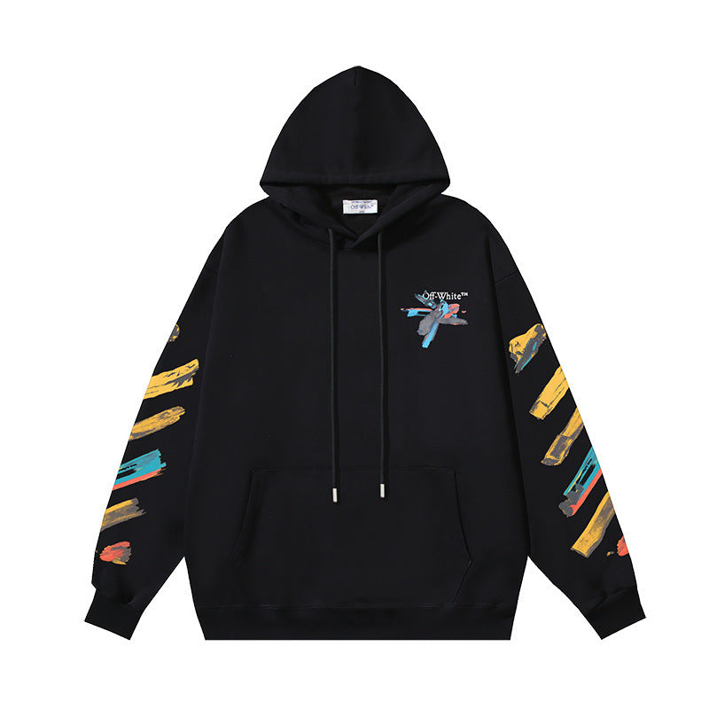 OW graffiti paint print pattern pullover hooded sweater