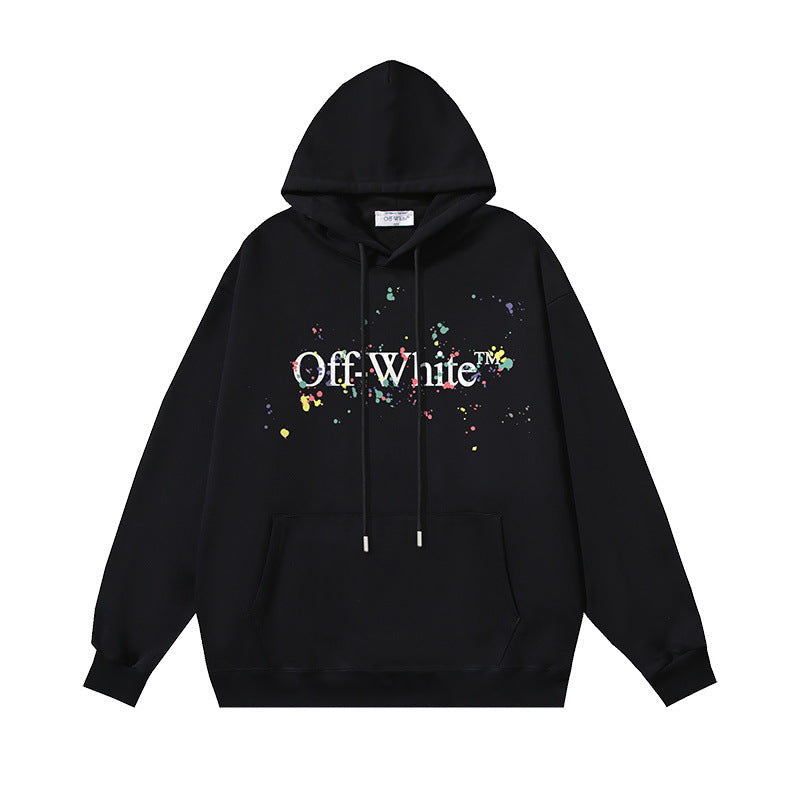 OW splash ink splash paint letter pattern pullover hooded sweater