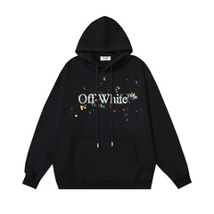 OW splash ink splash paint letter pattern pullover hooded sweater