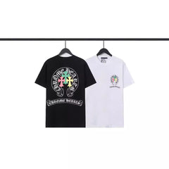 CHH  Heart T Shirts Crowe Scroll Heart Color Cross Print Crew Neck Short Sleeve