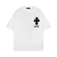 CHH Heart T Shirts Croix Cross Leather Printed Short Sleeve T-Shirt