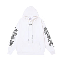 OW diagonal striped wavy line print hooded sweater