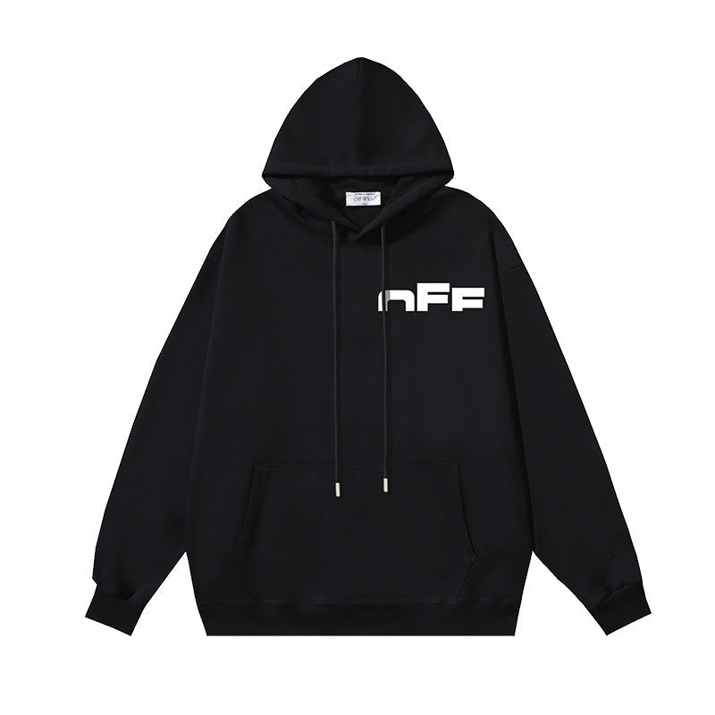OW incomplete letter print pattern pullover hooded sweater