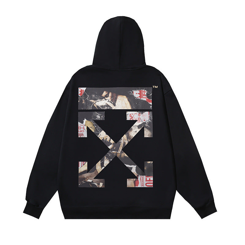 OW oil painting series arrow pattern pullover hooded sweater