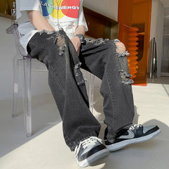 Men Jeans Ripped Jeans Loose Retro Straight-Leg Wide-Leg Pants