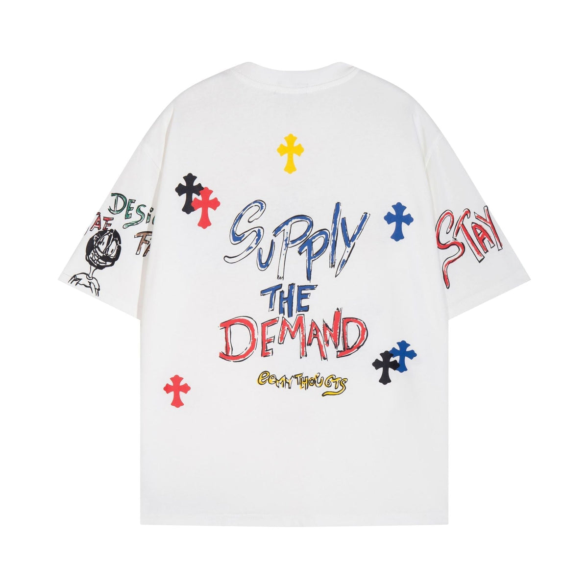 CHH Heart T Shirts Cross Print Sanskrit Hand Painted Graffiti Short Sleeve T-Shirt