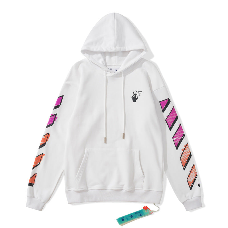 Off White hoodie pink orange gradual change arrow pattern hooded
