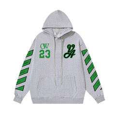 OW 23 numeric letter print patterned hooded sweatshirt