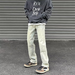 Men Jeans Vintage Jeans Summer Distressed Straight Bootleg Pants