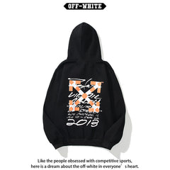 Off White hoodie Creative Graffiti Letter Pattern Arrow Fleece Hood