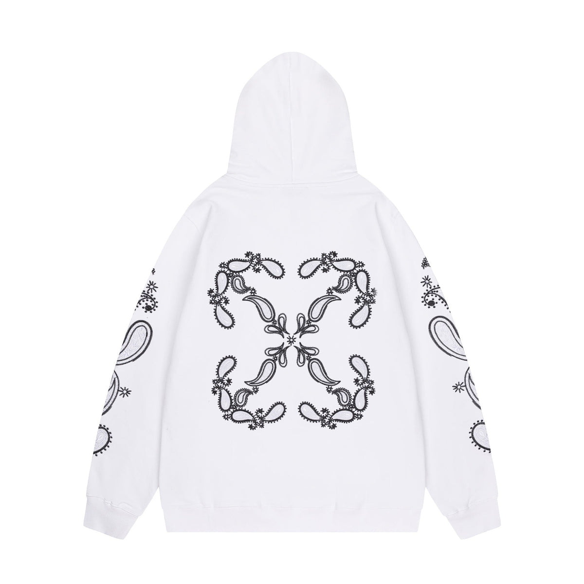 OW embroidered cashew flower pattern pullover hooded sweater