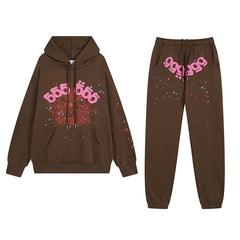 Sp5der Hoodie & Sweatpants Spider Web Velvet Sport Suit