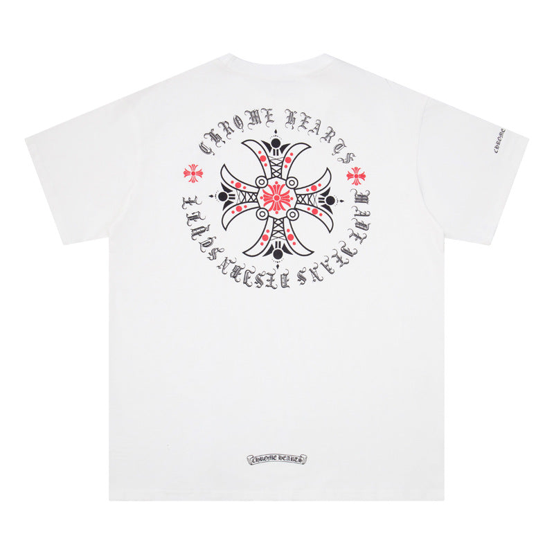CHH Heart T Shirts Red Cross Sanskrit Letter Short Sleeve T-Shirt
