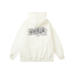OW Chaos Letter Print Pattern Fleece Hooded Sweater