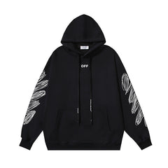 OW diagonal striped wavy line print hooded sweater