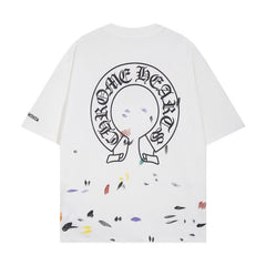 CHH Heart T Shirts Croix Cross Sanskrit Embroidery Versatile Casual Loose