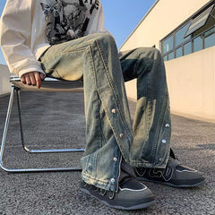 Men Jeans Slim Fit Bootcut Trousers Slit Pants