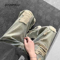 Men Jeans Ripped Jeans Men's Summer Retro Casual Trousers