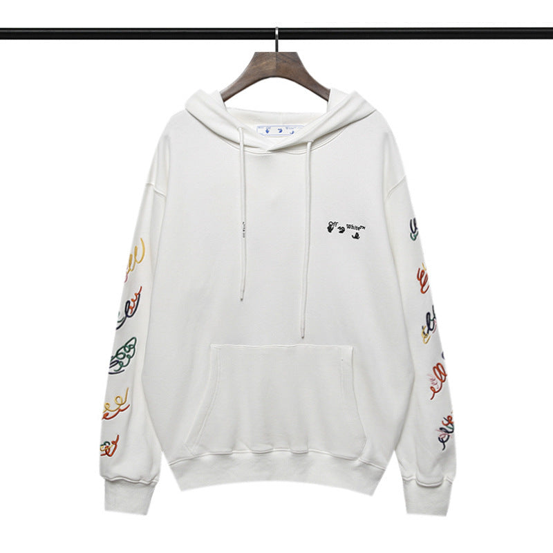 Off White hoodie creative color curved embroidered arrow hooded