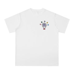 CHH Heart T Shirts Cross Leather Print Short Sleeve T-Shirt Loose